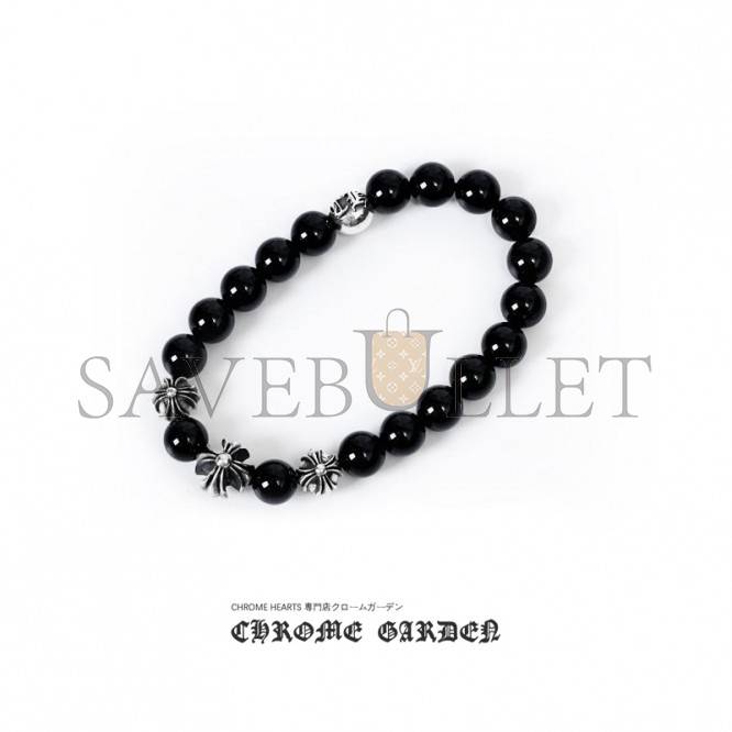 CHROME HEARTS ONYX BEAD BRACELET 8MM (4 SILVER BEADS)