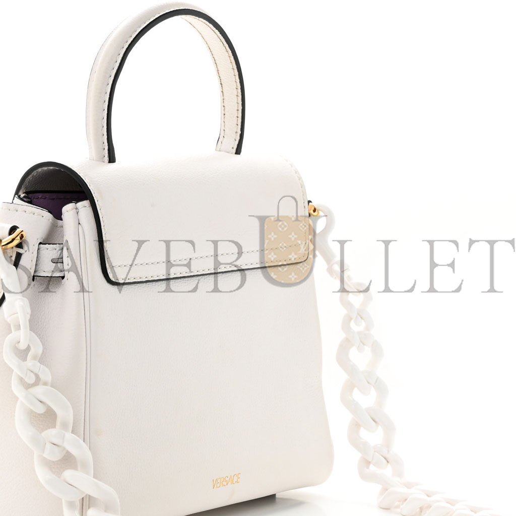 VERSACE CALFSKIN SMALL LA MEDUSA TOP HANDLE HANDBAG OPTICAL WHITE (20*18*10cm)