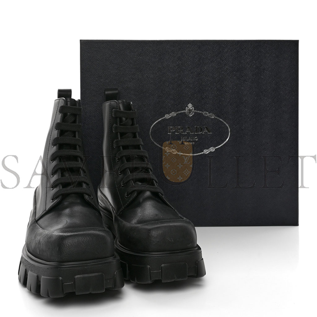 PRADA VITELLO MENS LUG SOLE 45MM COMBAT BOOTS 9 BLACK