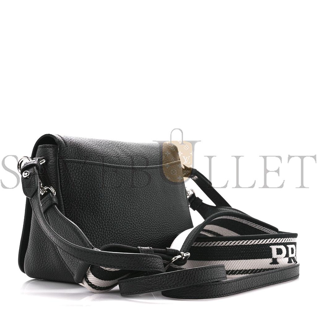 PRADA VITELLO DAINO FLOU FLAP CROSSBODY BLACK (23*15*8cm)