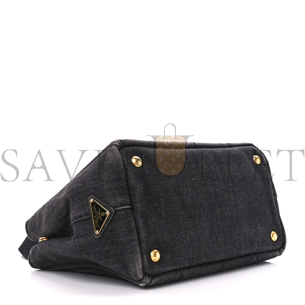 PRADA DENIM SMALL CANAPA LOGO TOTE BLACK (27*20*14cm)