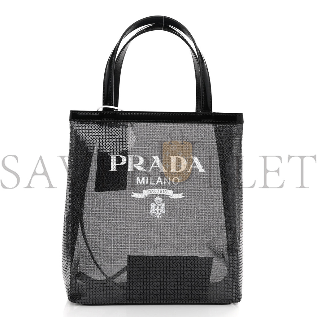 PRADA SEQUIN MESH SMALL TOTE BAG BLACK (22*20*8cm)