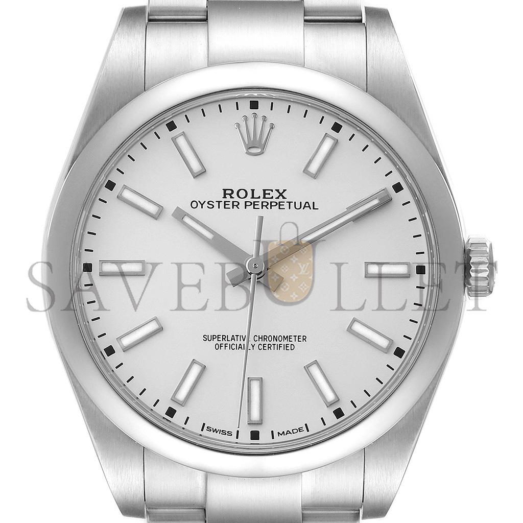 ROLEX OYSTER PERPETUAL SILVER DIAL STEEL 39MM WATCH 114300