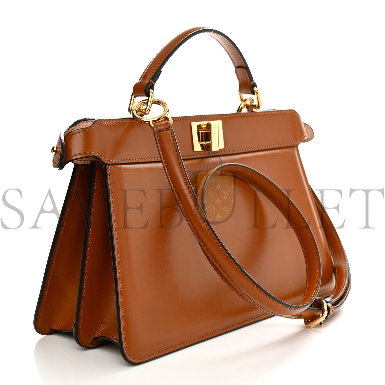 FENDI VITELLO KING LUXOR SHINY NAPPA MEDIUM PEEKABOO I SEE U EAST WEST SATCHEL BRANDY LIGHT ROSE (29*18*10cm)