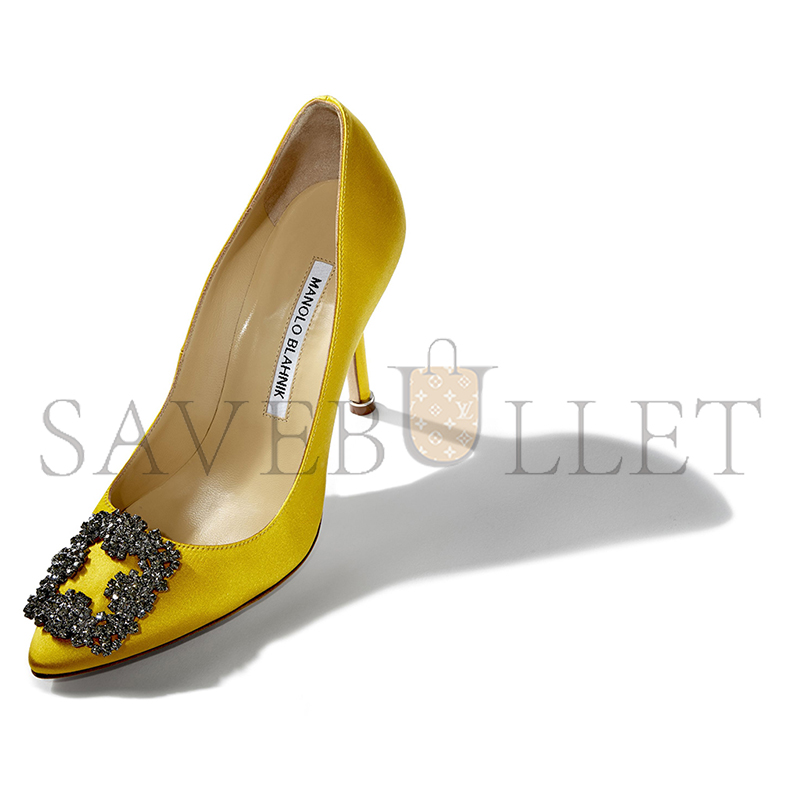 MANOLO BLAHNIK HANGISI YELLOW SATIN JEWEL BUCKLE PUMPS 9XX-0664-0031