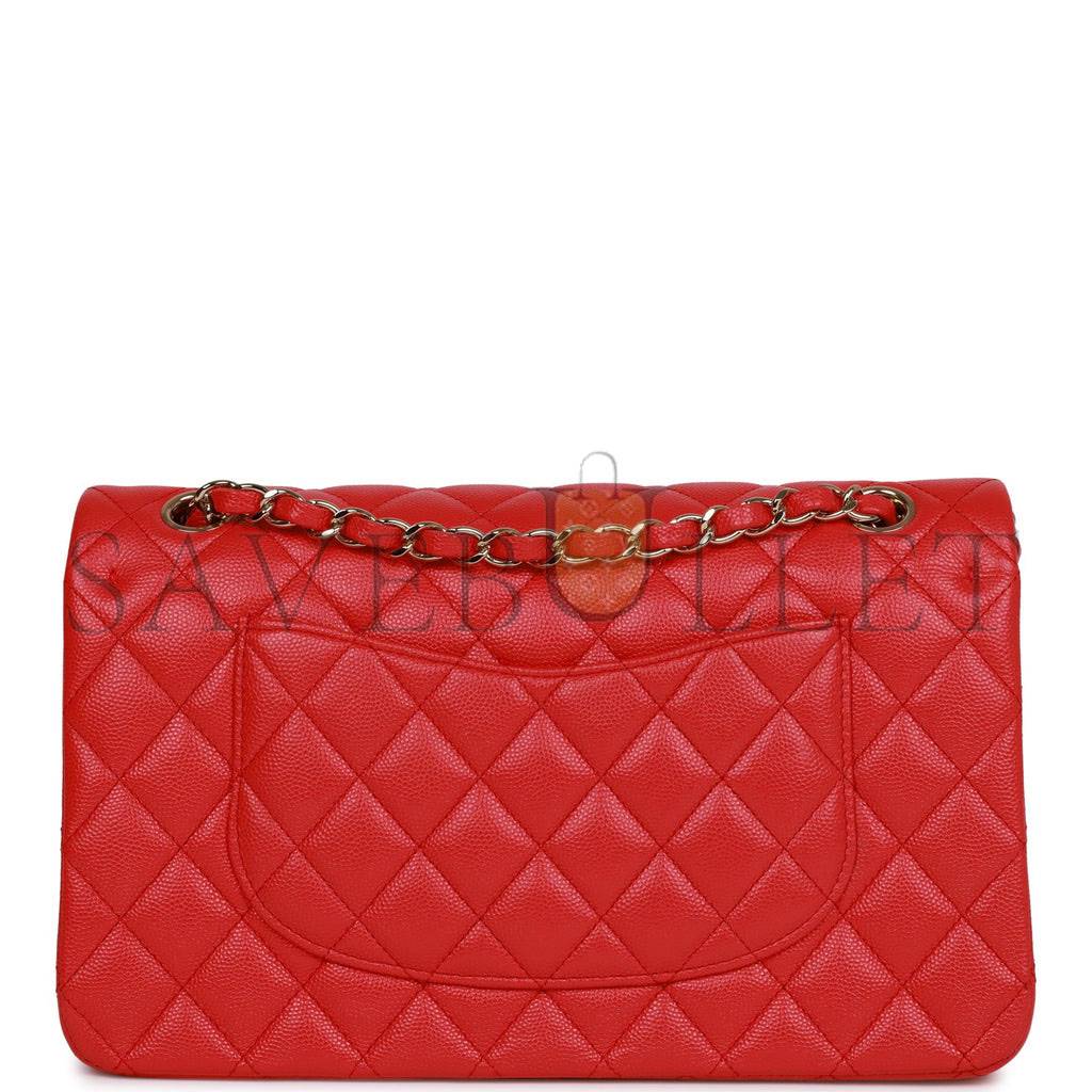 CHANEL MEDIUM CLASSIC DOUBLE FLAP BAG RED CAVIAR LIGHT GOLD HARDWARE (25.5*15.5*6.5cm)