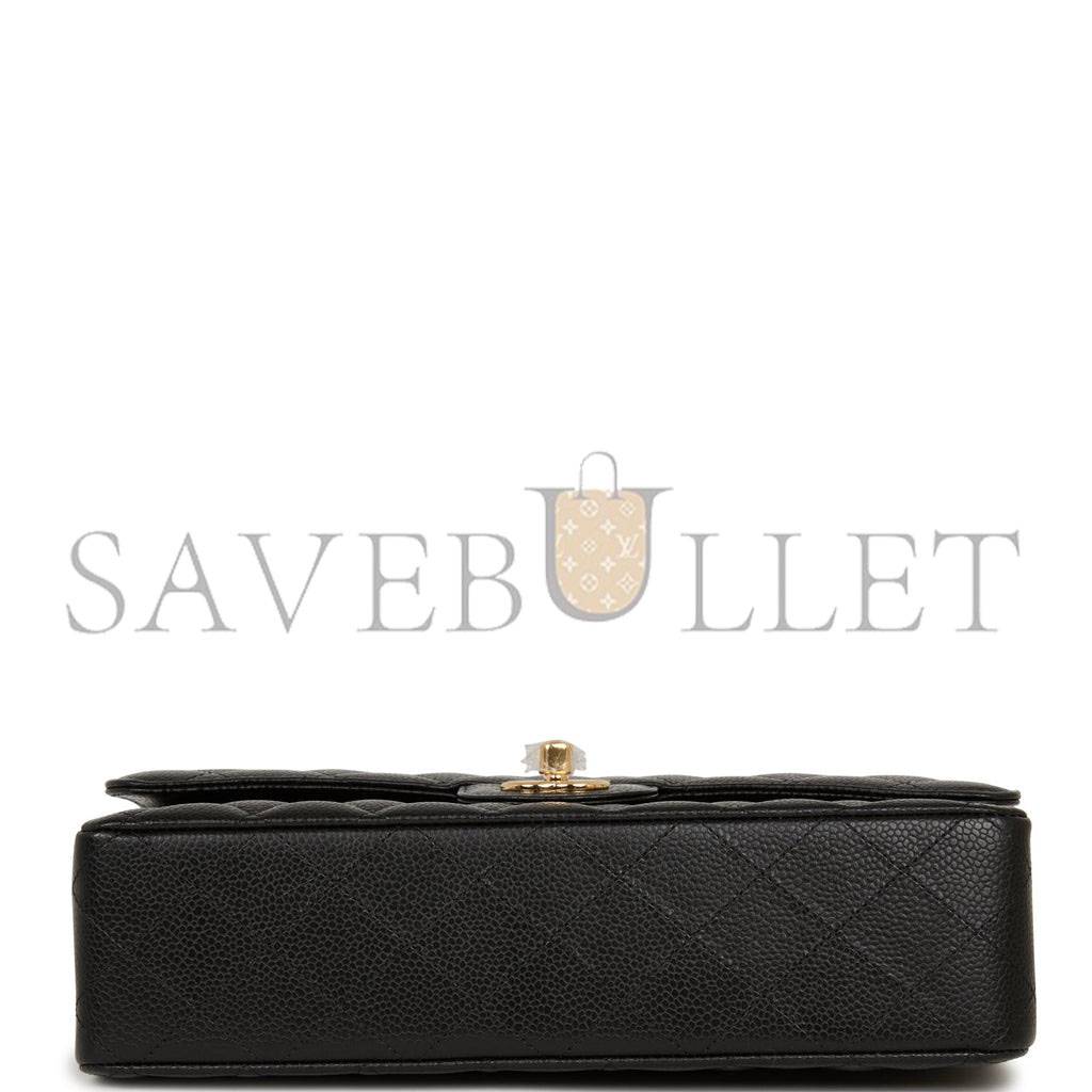 CHANEL MEDIUM CLASSIC DOUBLE FLAP BAG BLACK QUILTED CAVIAR GOLD HARDWARE (25*15*7cm)