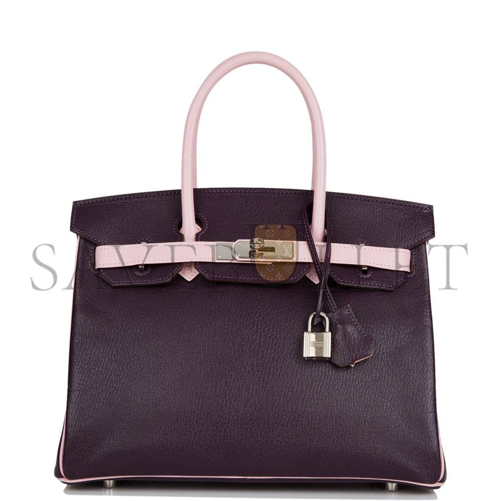 HERMES SPECIAL ORDER (HSS) BIRKIN 30 RAISIN AND ROSE SAKURA CHEVRE PALLADIUM HARDWARE ( 30cm*22*16cm)