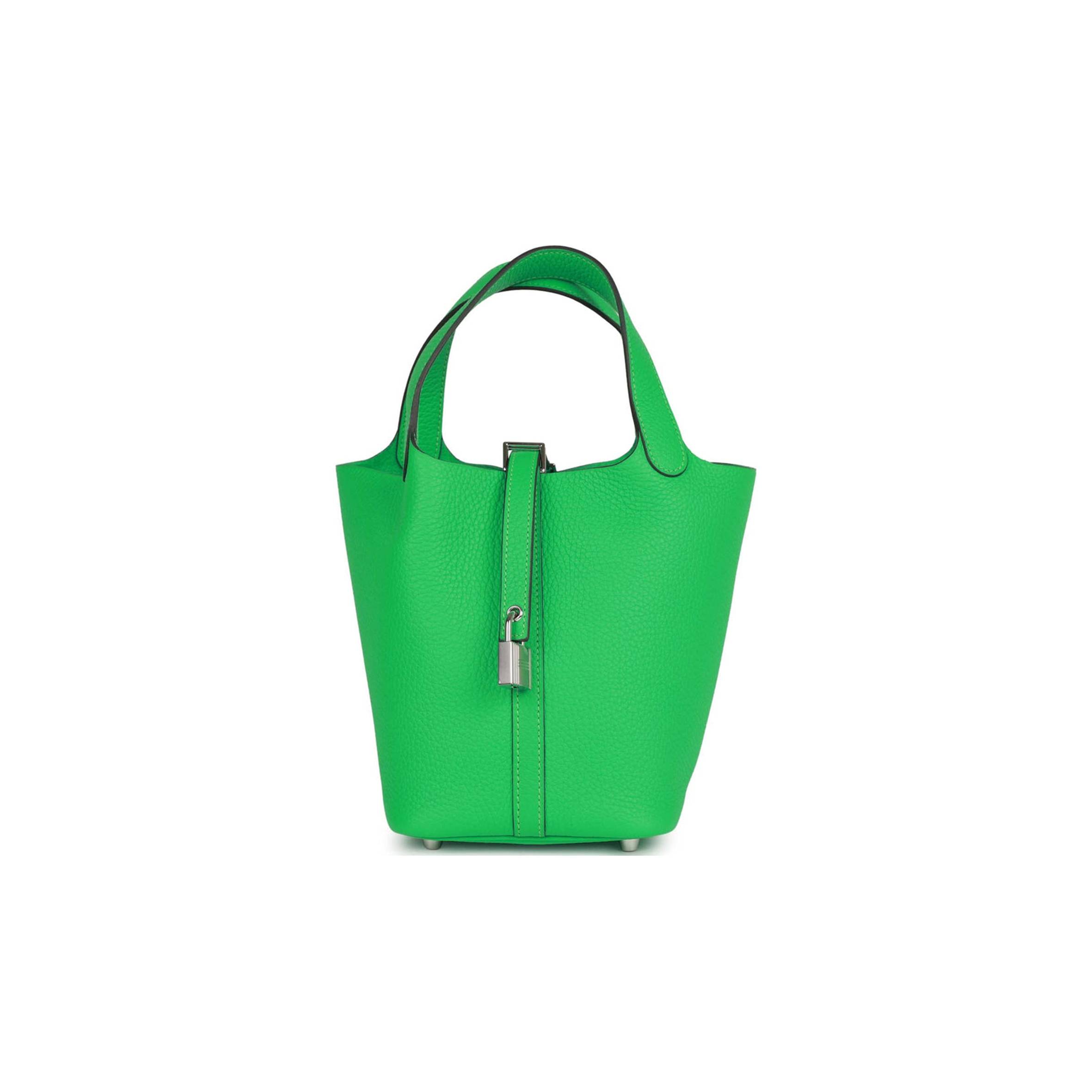 HERMES PICOTIN LOCK 18 VERT COMICS CLEMENCE PALLADIUM HARDWARE (18*13*18cm)