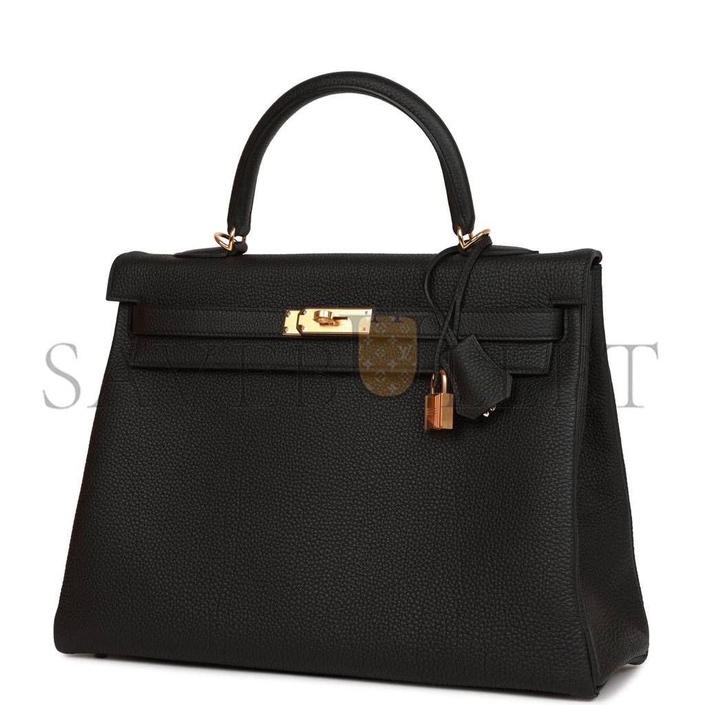 HERMES KELLY RETOURNE 35 BLACK TOGO GOLD HARDWARE (35*24*12cm)