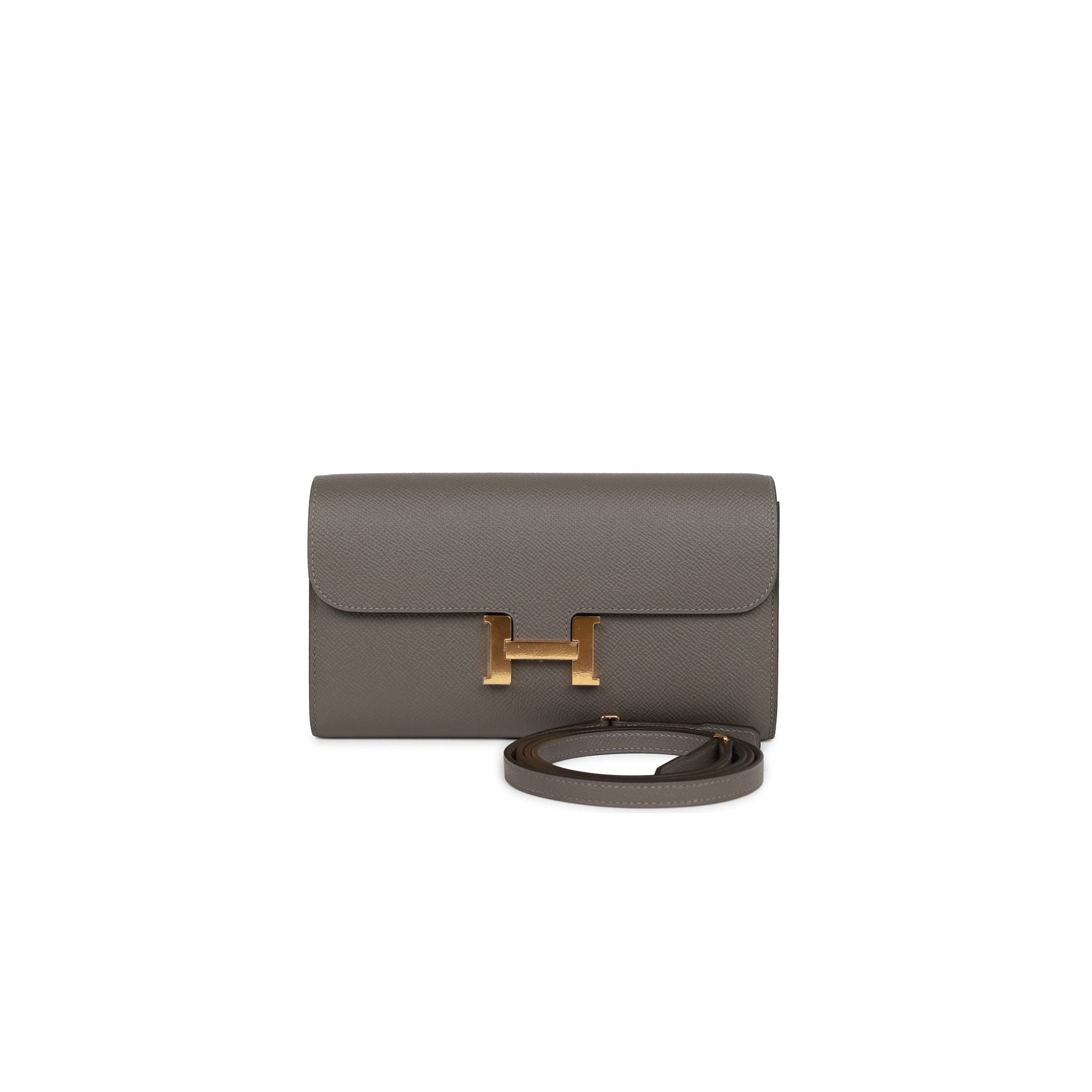 HERMES CONSTANCE WALLET TO GO GRIS MEYER EPSOM GOLD HARDWARE (20.5 x 13 x 2cm)