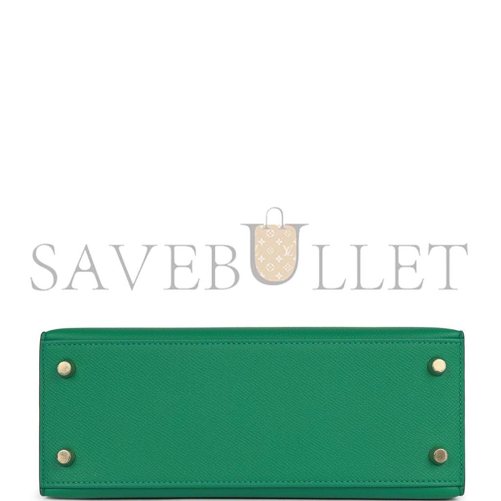 HERMES KELLY SELLIER 25 VERT VERTIGO EPSOM GOLD HARDWARE HANDMADE  (25*17*7cm)