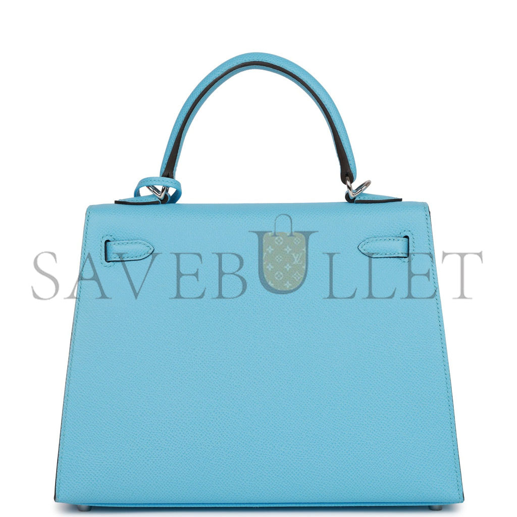 HERMES KELLY SELLIER 25 CELESTE EPSOM PALLADIUM HARDWARE  (25*17*7cm)