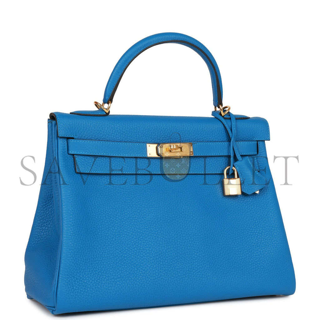 HERMES KELLY RETOURNE 32 MYKONOS CLEMENCE GOLD HARDWARE  (32*23*10.5cm)