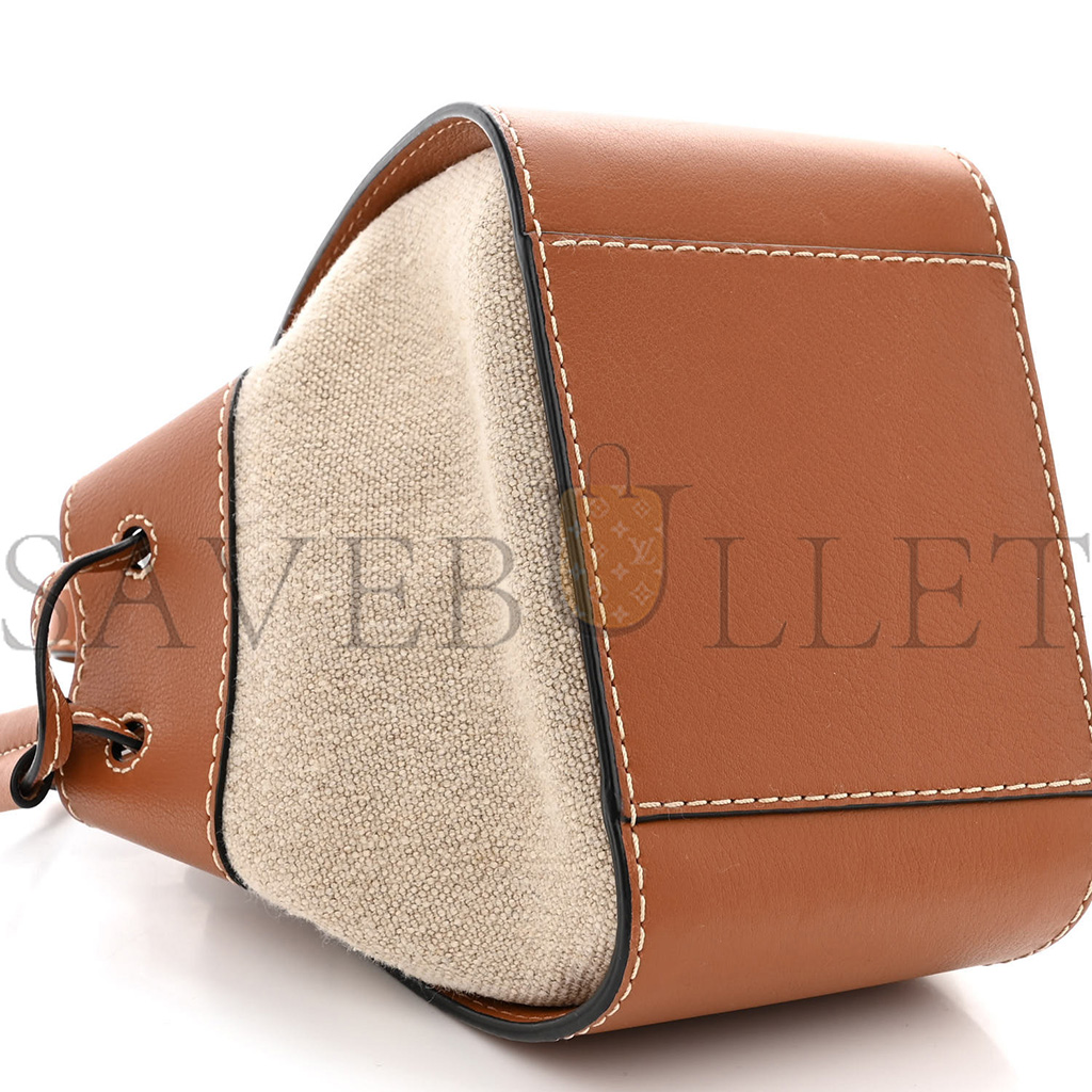 LOEWE CALFSKIN CANVAS MINI HAMMOCK SHOULDER BAG NATURAL TAN (19*17*10cm)