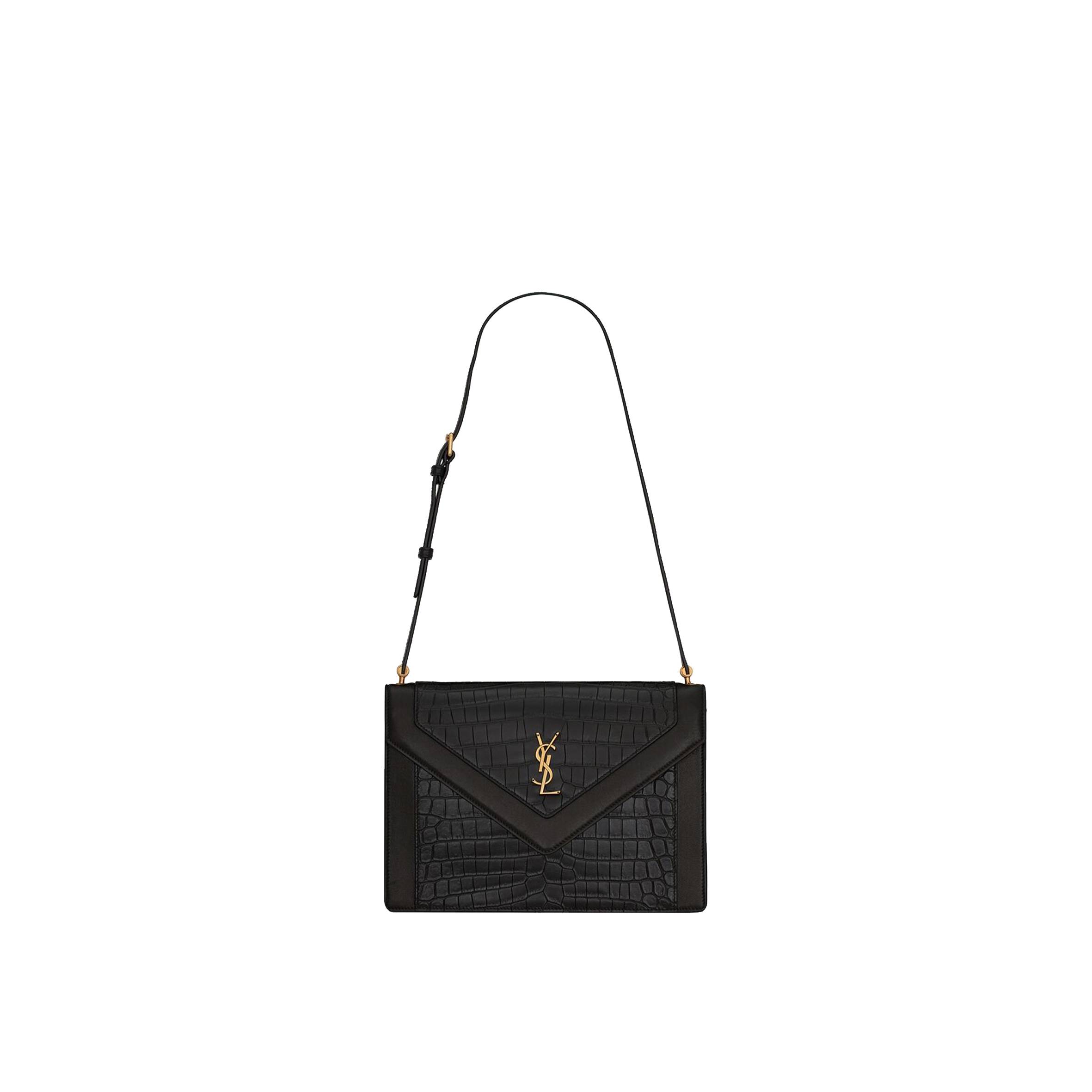 YSL GABY SATCHEL IN CROCODILE-EMBOSSED LACQUERED LEATHER AND LAMBSKIN 695724DZEUW1000 (26*18*5cm)