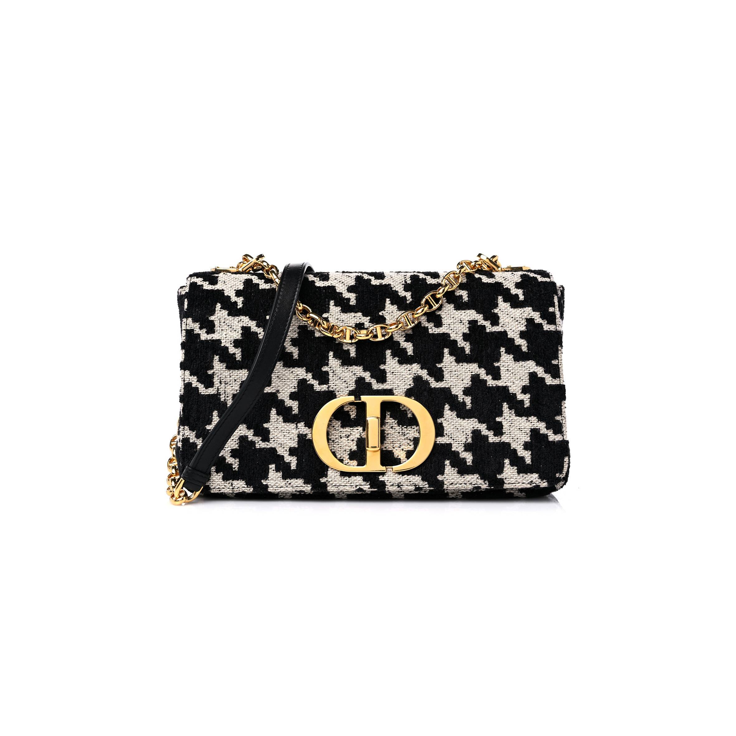 DIOR TECHNICAL CANVAS MACRO HOUNDSTOOTH MEDIUM CARO BAG BLACK WHITE (25*15*8.9cm)