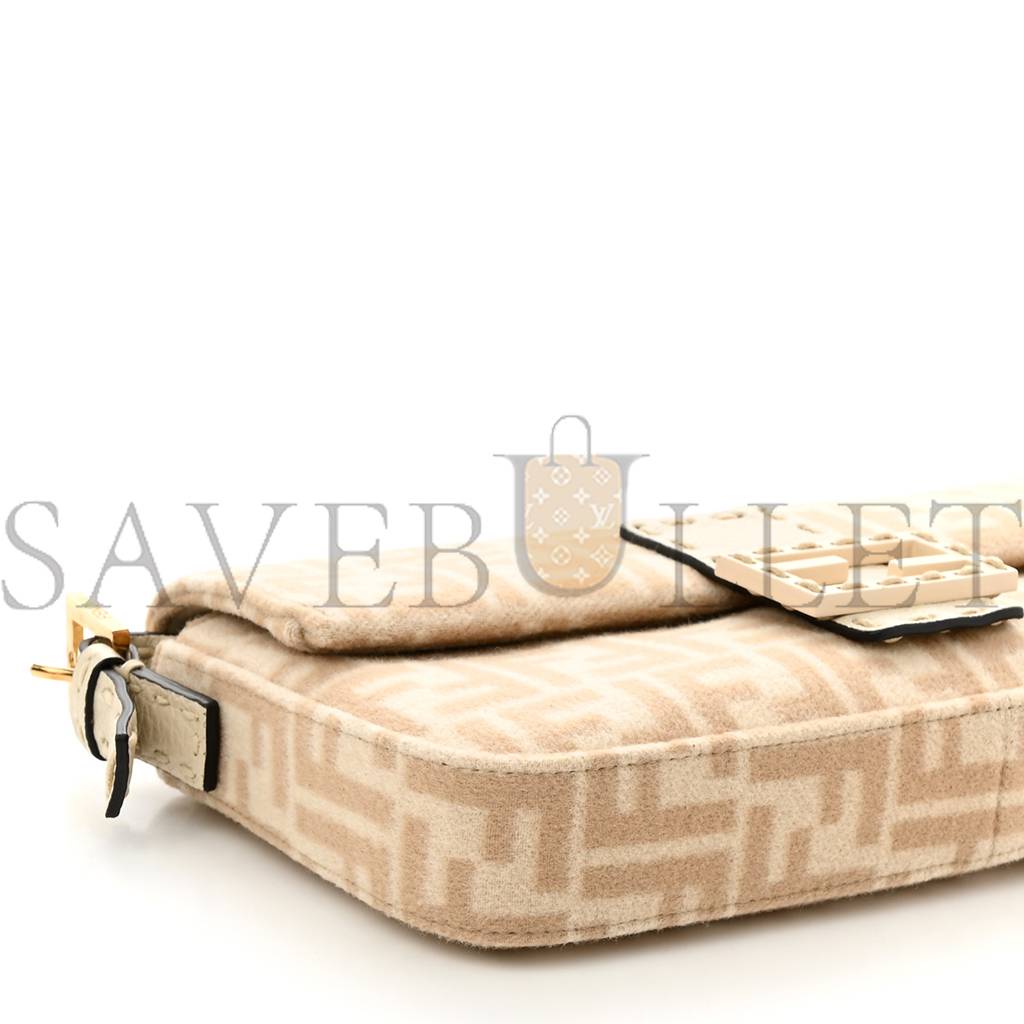 FENDI WOOL CUOIO ROMANO SELLERIA FF 1974 BAGUETTE 1997 BEIGE CAMMELLO CAMELIA (27*14*4cm)